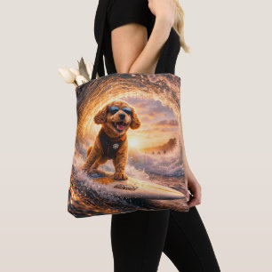 Bolsa Tote Luxo Cockapoo Surf – Arte do Cão Oceânico