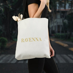 Bolsa Tote Luxo Creme Personalizado Nome em Serif Gold Presen