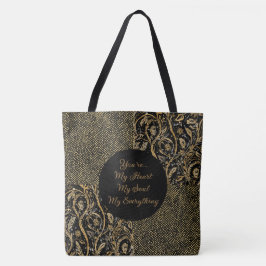 Bolsa Tote Luxo, Dia dos Namorados,Flores Preto Dourado ,Pixe