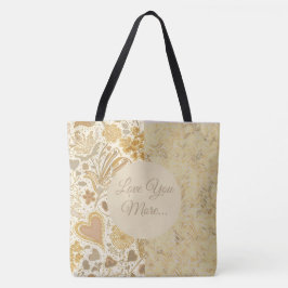 Bolsa Tote Luxo, Dia dos Namorados, Te Amo Mais, Bege Dourado
