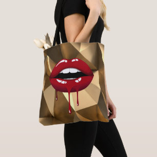 Bolsa Tote Luxo Dourado Beleza Glamour Vermelho Gotejando Láb
