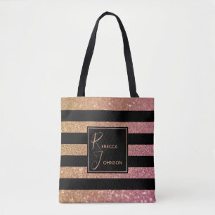 Bolsa Tote Luxo Dourado Link Glitter Stripes Nome do Monogram