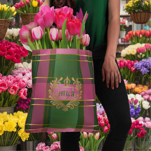 Bolsa Tote Luxo Elegante Sofisticado Xadrez Monogramado Rosa 