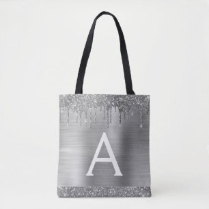 Bolsa Tote Luxo Glitter Prateado Brilho Monograma Elegante