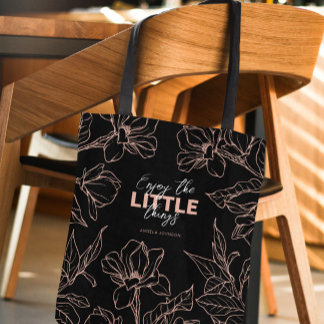 Bolsa Tote Luxo Lady Boss Black Bag com Flores Rosa