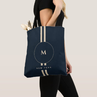 Bolsa Tote Luxo Monograma Inicial Ouro Resort Meia-Noite Azul
