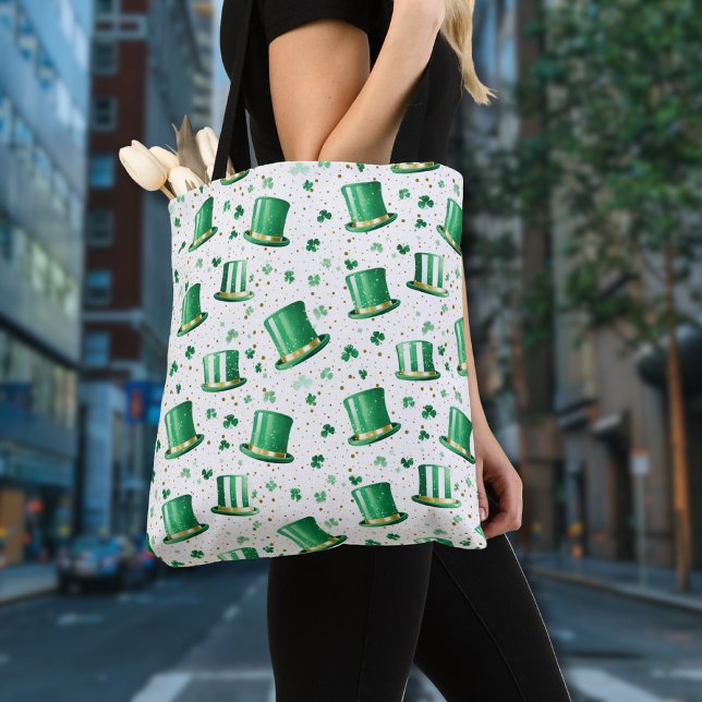 Bolsa Tote Luxo Verde Chapéus de Ouro e Trevos Branco (Criador carregado)