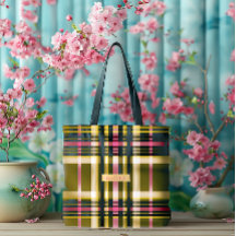 Luxo Xadrez em Verde Oliva, Dourado e Rosa Persona