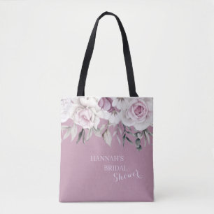 Bolsa Tote Luxuoso Cinza e Roxo Floral Água-Marinha Noiva Sh