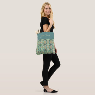 Bolsa Tote Luxuoso Padrão Geométrico Tribal Verde Salvia Sem
