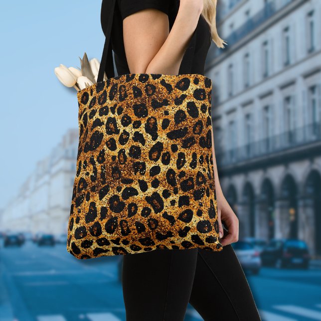 Bolsa Tote Luxury Glitter Gold Brown Rust Leopard Pattern (Criador carregado)