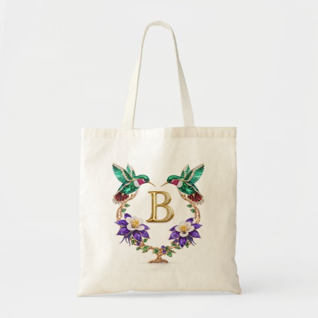 Bolsa Tote Luxury Jeweled Hummingbird Monogram B Wedding Tote (Frente)