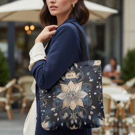 Bolsa Tote Luxury Navy Gold Floral