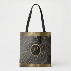 Bolsa Tote Luxury Trendy Black e Dourada Faux Agate