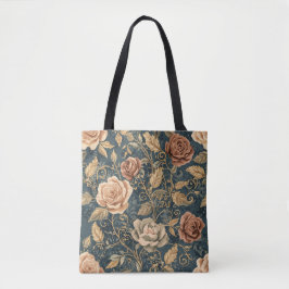 Bolsa Tote Luxury, Vintage Garden of Roses, Blue Background
