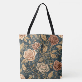 Bolsa Tote Luxury, Vintage,Garden of Roses, Blue Background 
