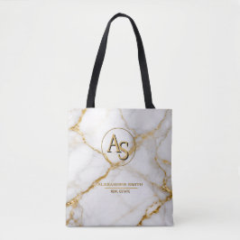 Bolsa Tote Luxury White Marble Gold Monogram Real Estate