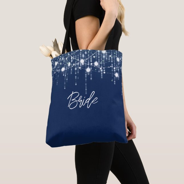 Bolsa Tote Luz de Pano Azul e Branco (Close Up)