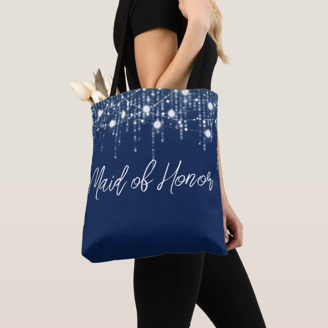 Bolsa Tote Luz de Pano Azul e Branco (Close Up)