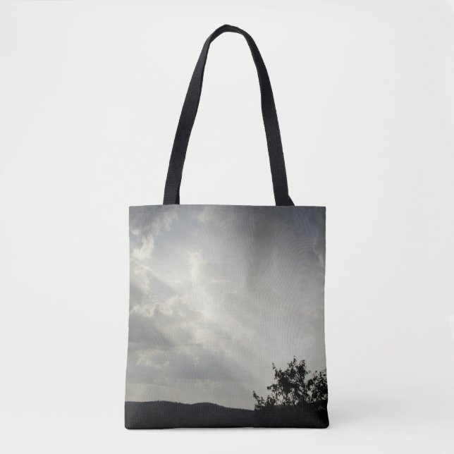 Bolsa Tote Luz do Sol Através das Nuvens Negra Branca Noite (Frente)