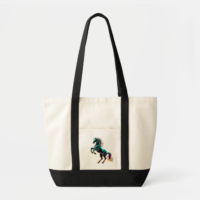 Bolsa Tote Luz Neon de Cavalo Efeito Glitch Estilo Retro (Frente)