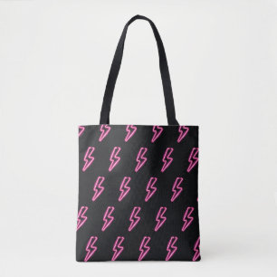 Bolsa Tote Luz Rosa Neon: Fundo Escuro.