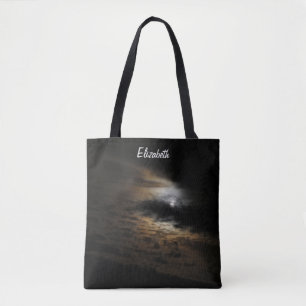 Bolsa Tote Luz sobre Nuvens Foto do Céu Noturno Personalizad