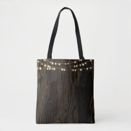Bolsa Tote Luzes de Corda de Madeira Marrom Rústico Caprichos