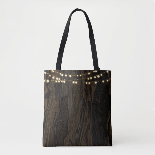 Bolsa Tote Luzes de Corda de Madeira Marrom Rústico Caprichos (Frente)
