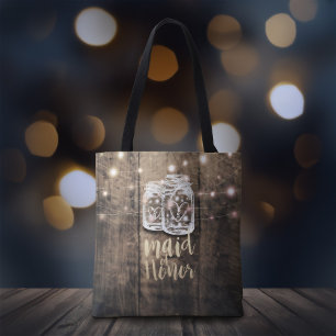 Bolsa Tote Luzes de Cordas de Mason Jar, Madrinha de casament