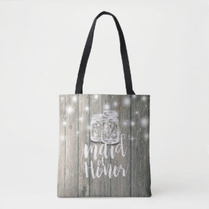 Bolsa Tote Luzes de Cordas de Mason Jar, Madrinha de casament