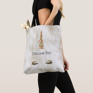 Bolsa Tote Luzes de Glama Unicórnio Douradas com pelo branco