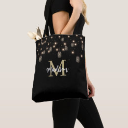 Bolsa Tote Luzes de Mason Negra Moderna do Monograma