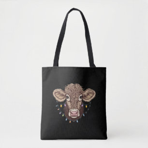 Bolsa Tote Luzes de Natal Amante de Vaca Fazenda Fazendeiro X
