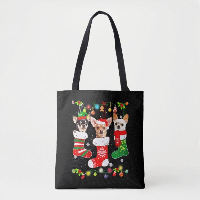 Bolsa Tote Luzes de Natal Chihuahua (Frente)