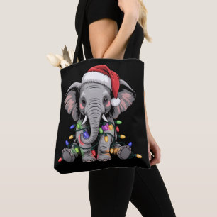 Bolsa Tote Luzes de Natal de Elefante Festa de Natal Animal S