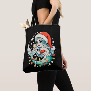Bolsa Tote Luzes de Natal de Sereia Chapéu do Papai Noel Vibe