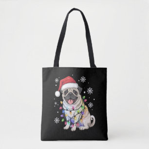 Bolsa Tote Luzes de Natal do Pug de Natal Amante do Cão de Na