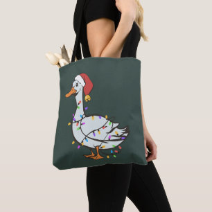 Bolsa Tote Luzes de Natal Pato Engraçado Luz de Ganso Boba Il