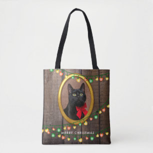 Bolsa Tote Luzes de Natal Rústicas, Feliz, Adicionam Sua Foto