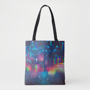Bolsa Tote Luzes de neon e padrão geométrico sem costura