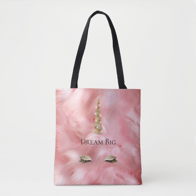 Bolsa Tote Luzes de Unicórnio com Pele Dourada e Espelho (Frente)