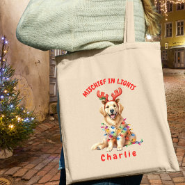 Bolsa Tote Luzes Festivas Ouro de Aquarela Retriever