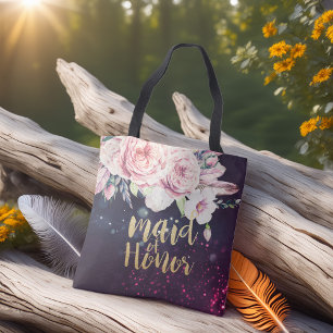 Bolsa Tote Luzes florais do roxo da pena da madrinha de