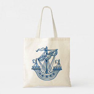 Bolsa Tote Lymphad (Navio Heráldico) - Azul Estilo Índigo