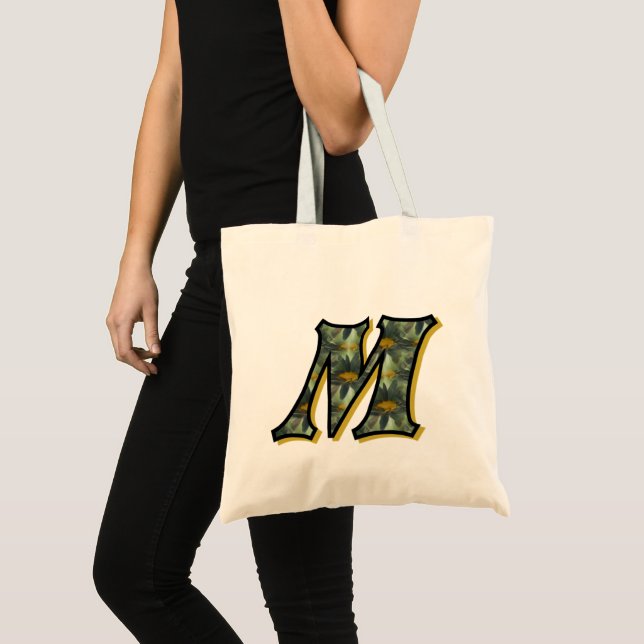 Bolsa Tote M inicial de monograma de Margaridas (Frente (produto))