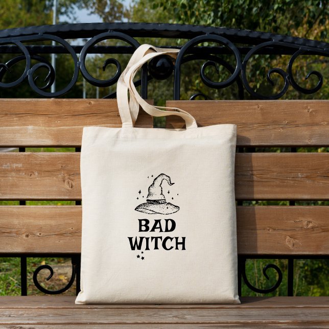 Bolsa Tote Má Bruxa Negra e Branca é o Dia das Bruxas (Bad Witch Black and White Stars Halloween Tote Bag )