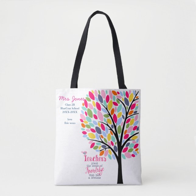 Bolsa Tote Maçã colorida Brilhante obrigado de árvore de prof (Frente)