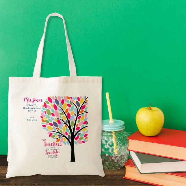 Bolsa Tote Maçã colorida Brilhante obrigado de árvore de prof (Criador carregado)