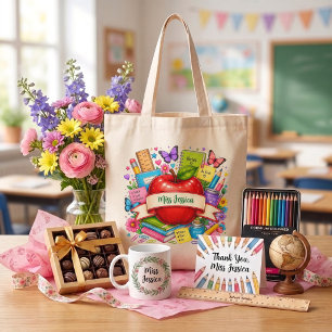 Bolsa Tote Maçã de Desenho Animado Fofo Professora Inspirador